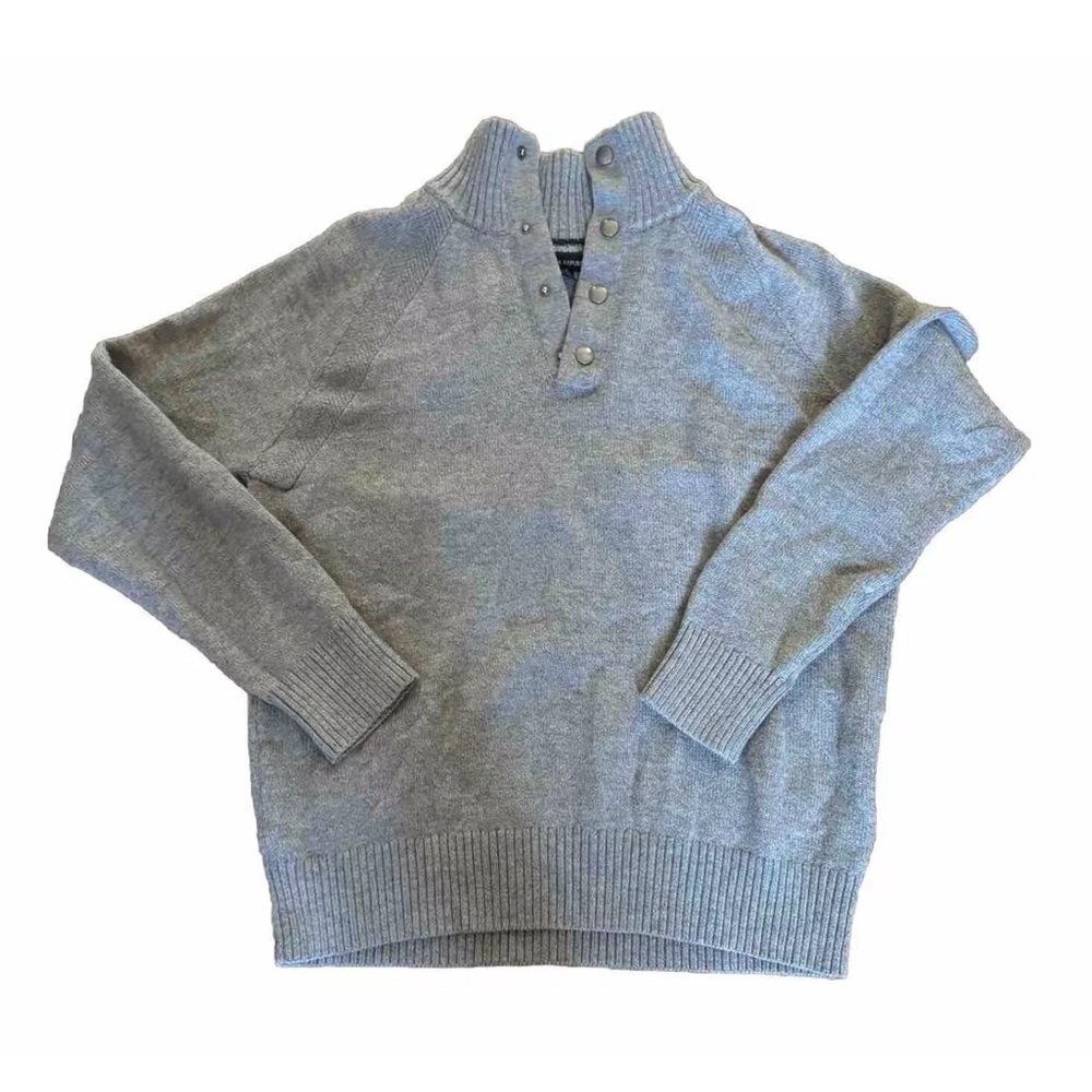 Banana Republic Extra Fine Merino Wool High Neck Pull Over Snap Gray Sweater L